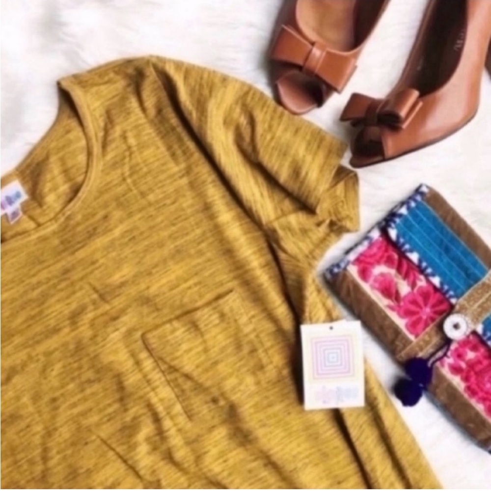 LuLaRoe Carly Dress Mustard Yellow Micro Stripe
